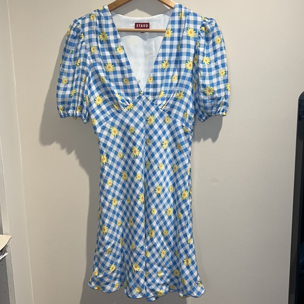 NWT Staud Milla Dress Gingham Daisy Multi - Picture 3 of 8